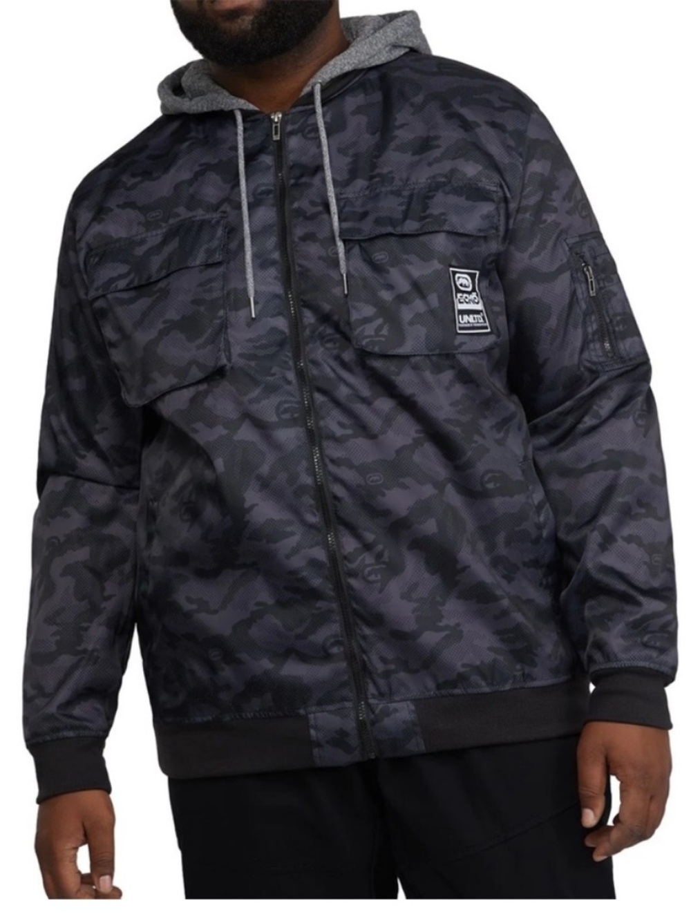 Ecko Unlimited Medium Jacket Maverick Hooded Flight Jacket Black Camouflage NWT